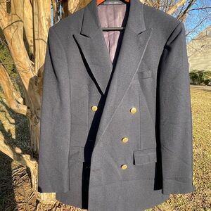 Vintage Stanley Blacker Navy Wool Double-Breasted Blazer with Gold Buttons
